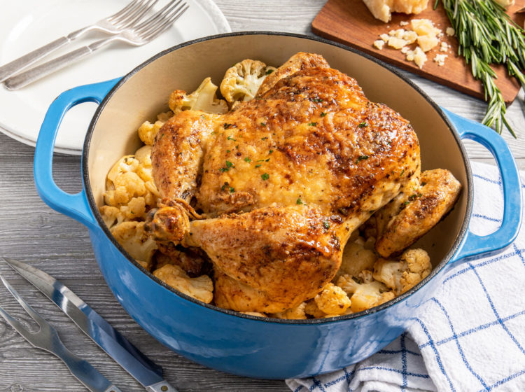 Parmesan-Crusted Garlic Butter Chicken with Cauliflower